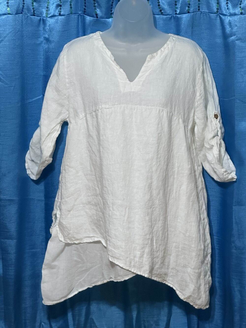 Lin Blanc White Linen Lined Babydoll Blouse SZ 42 US SZ 10 M/L